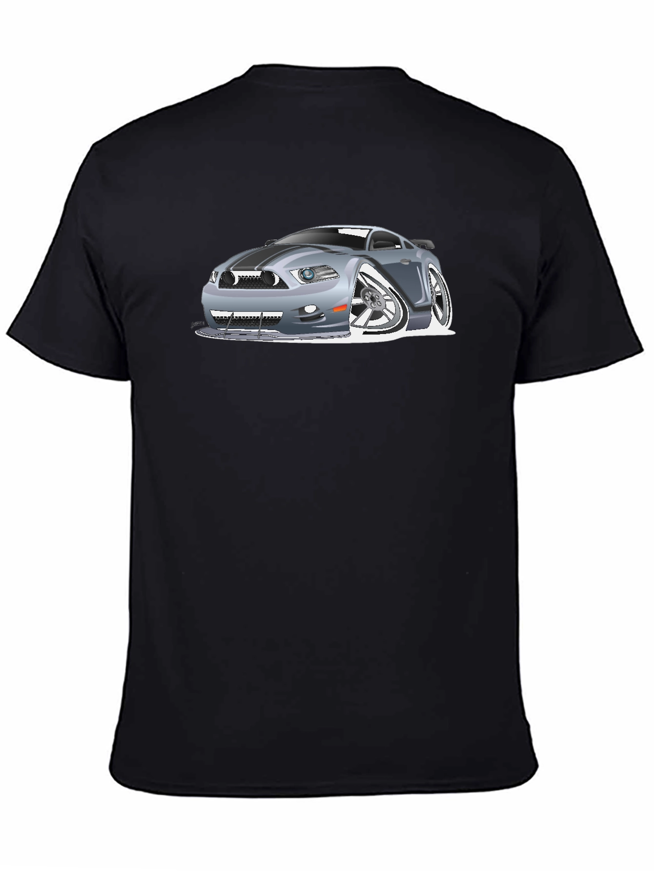 Caricature Car Graphic T-Shirt - Black