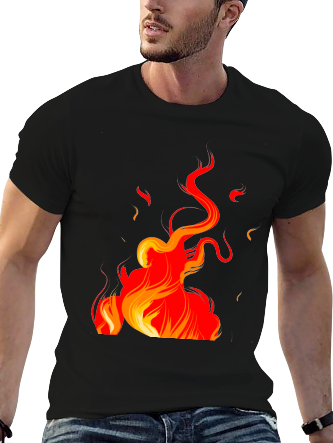 Fiery Flames Graphic Black T-Shirt
