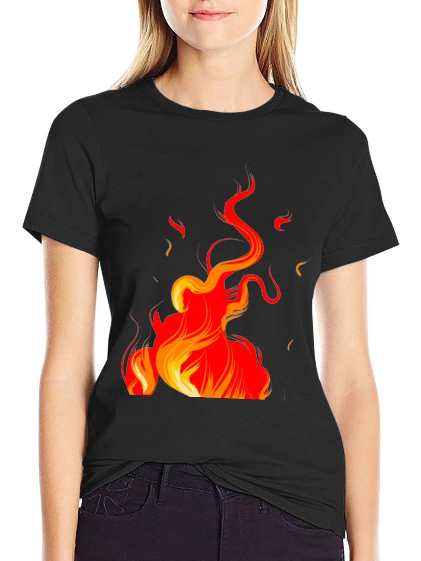 Fiery Flames Graphic Black T-Shirt