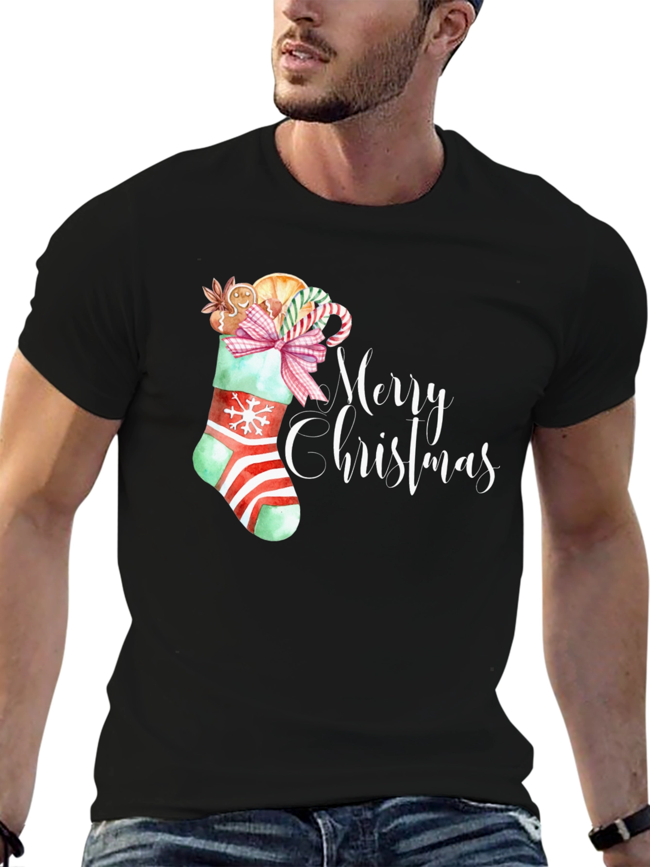 Festive Merry Christmas Stocking T-Shirt