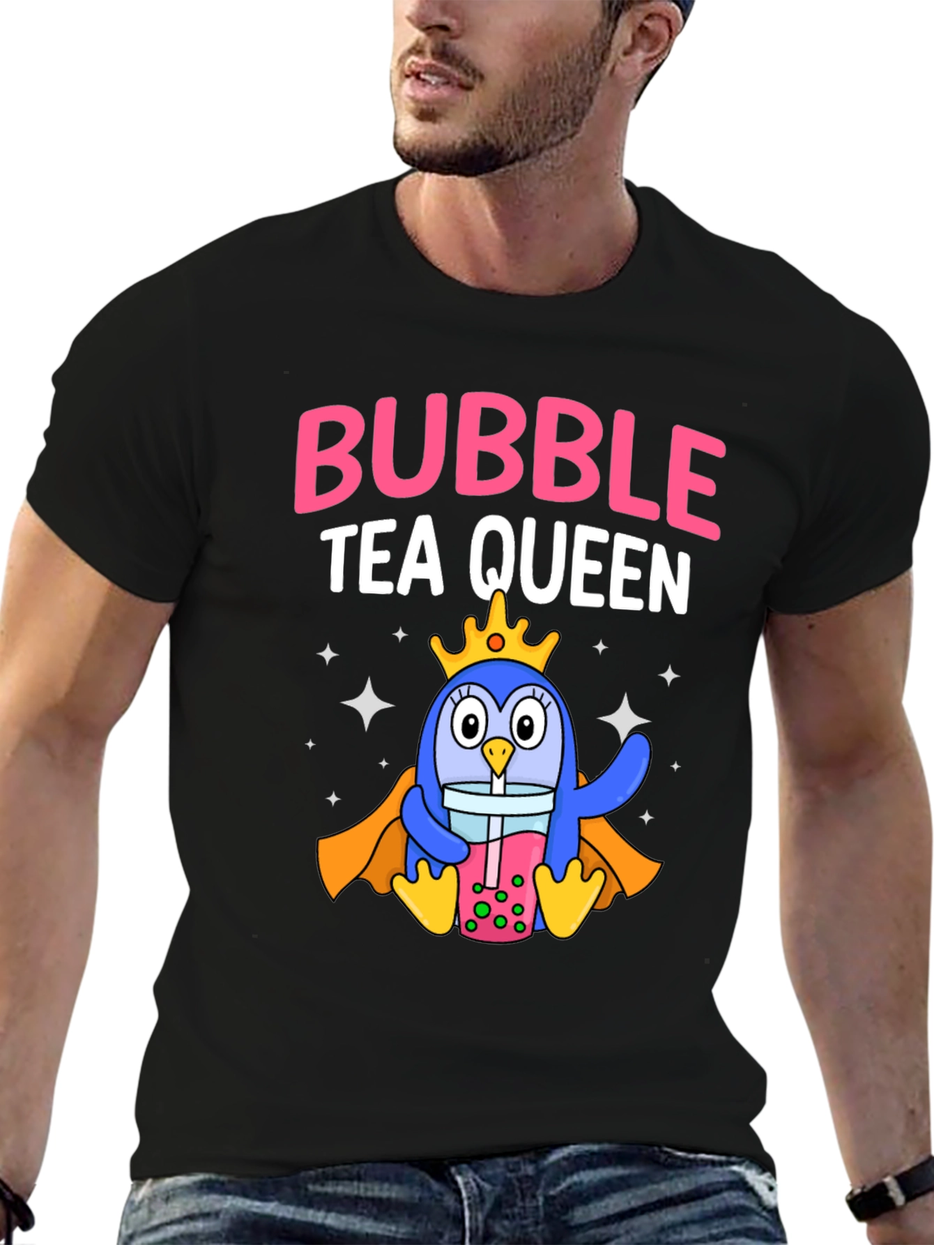 Bubble Tea Queen Penguin Graphic T-Shirt