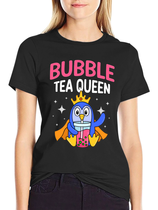 Bubble Tea Queen Penguin Graphic T-Shirt