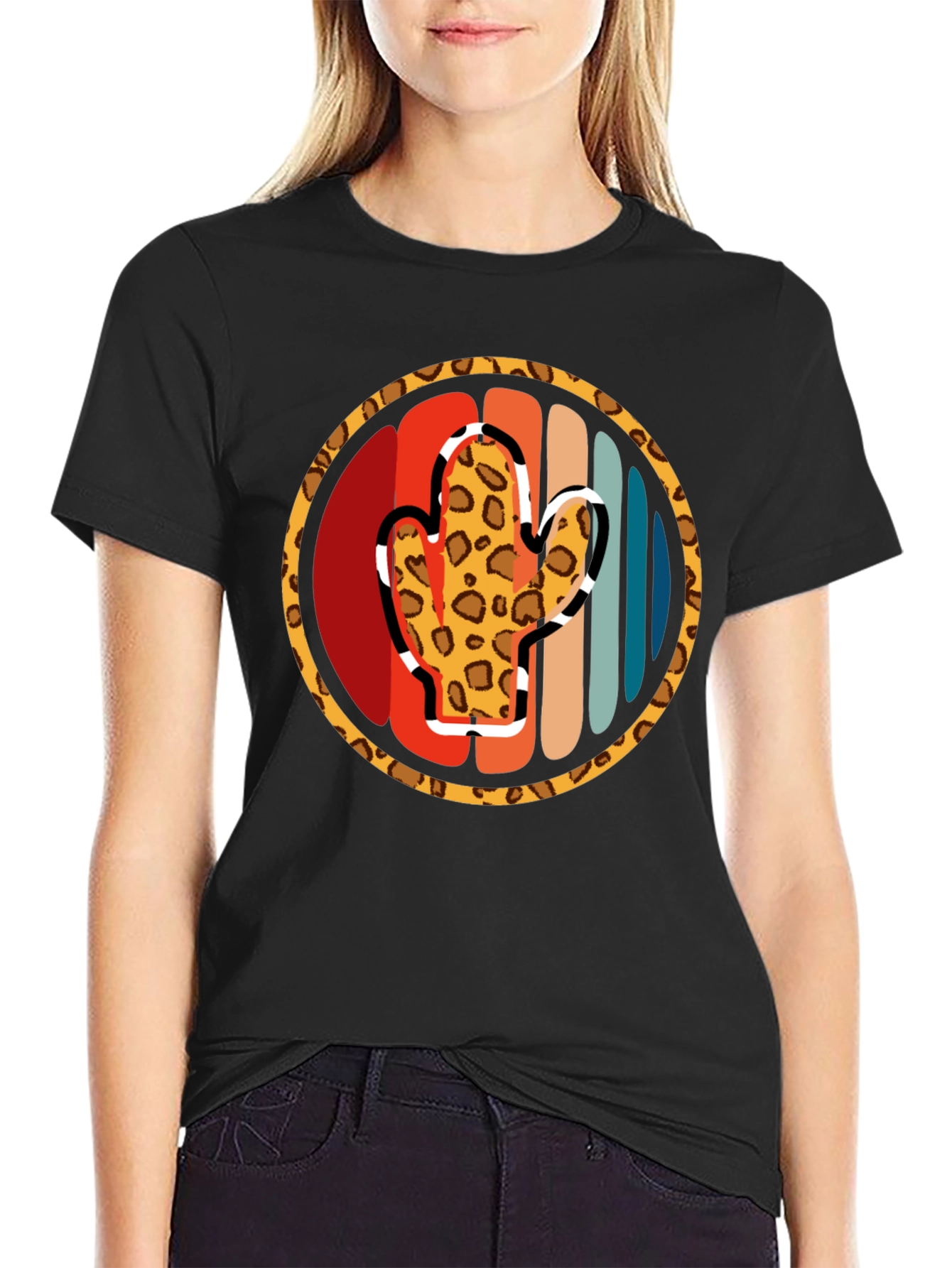 Retro Cactus Leopard Print Mens T-Shirt