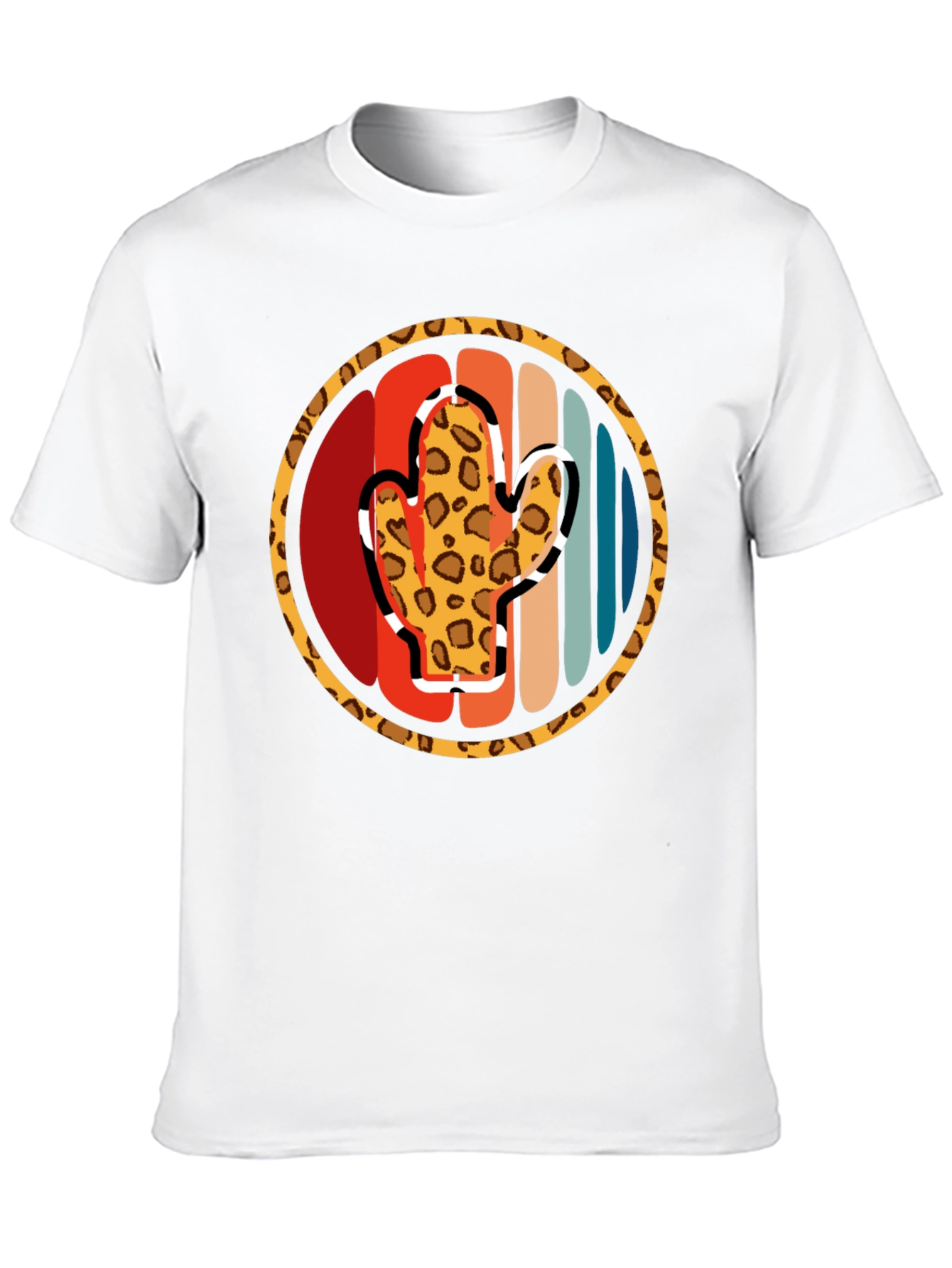 Retro Cactus Leopard Print Mens T-Shirt
