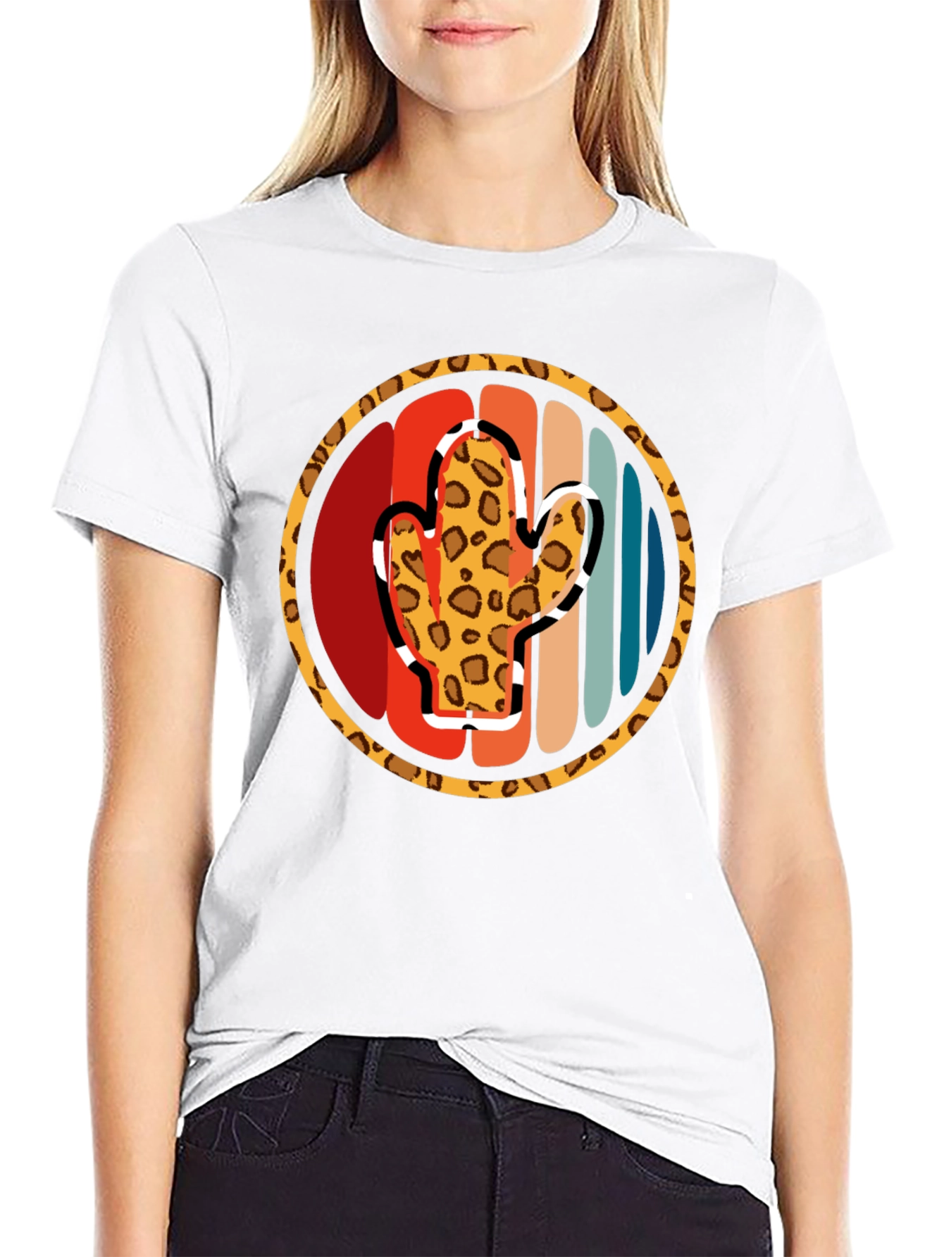 Retro Cactus Leopard Print Mens T-Shirt
