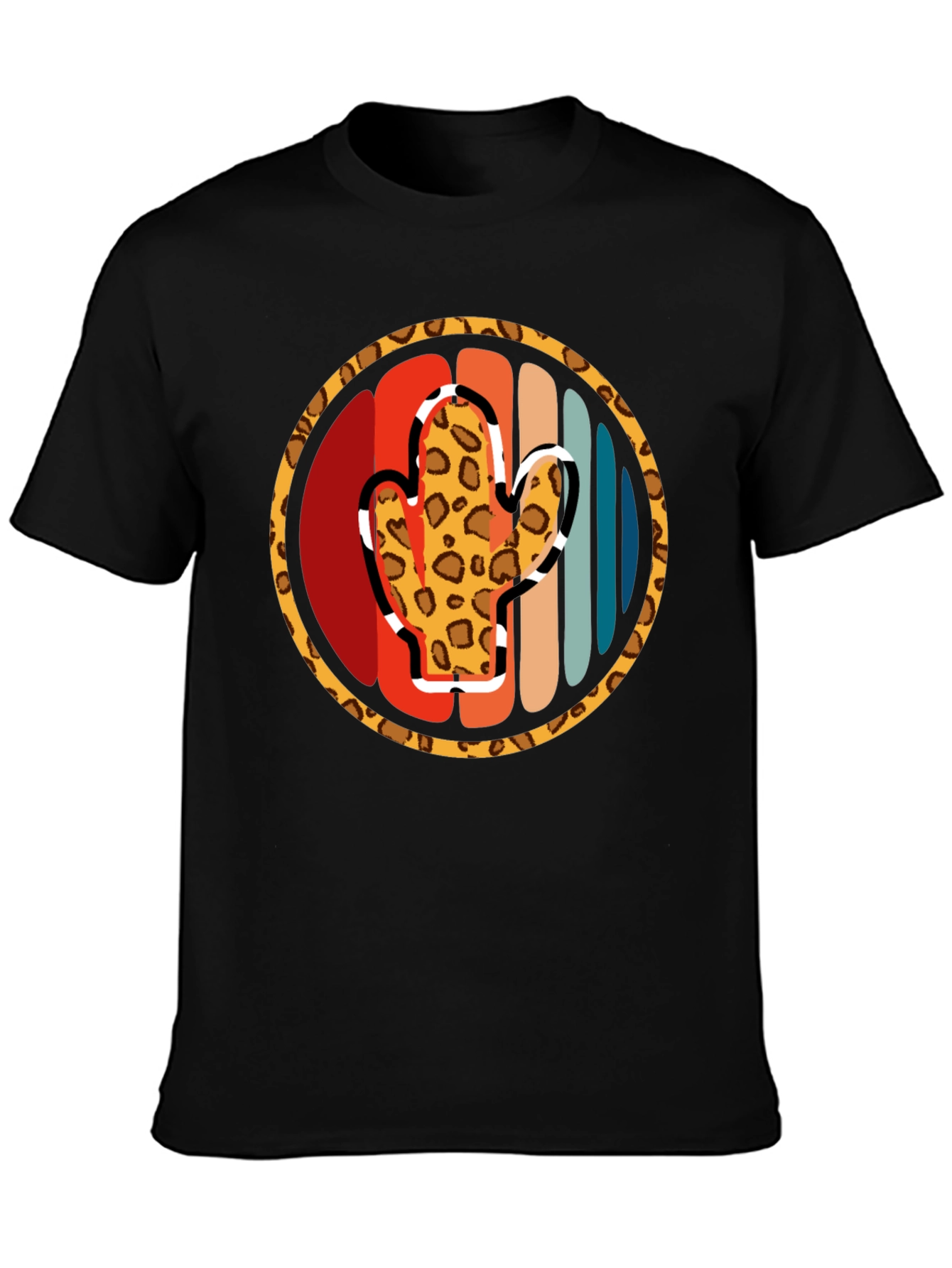 Retro Cactus Leopard Print Mens T-Shirt