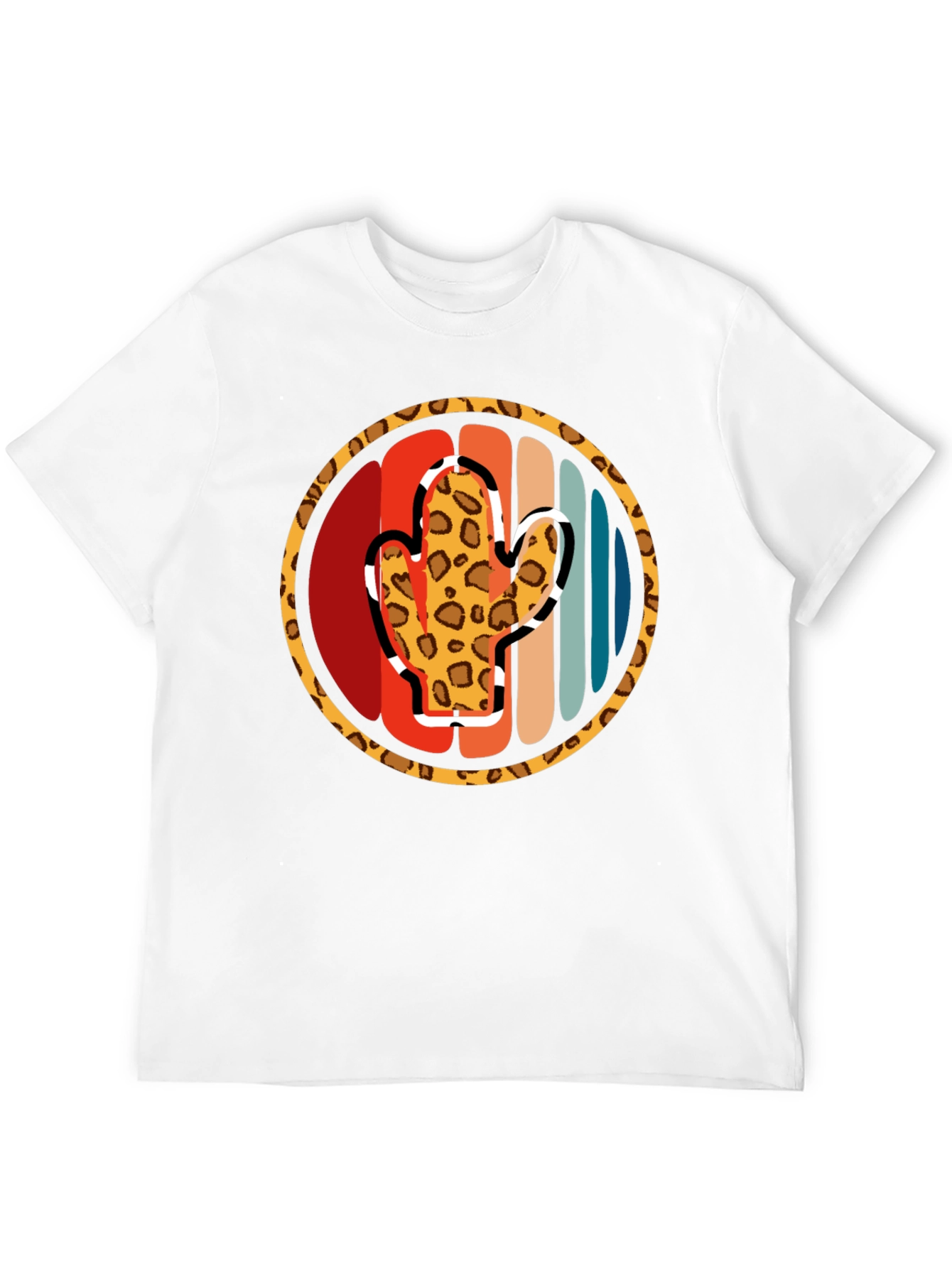 Retro Cactus Leopard Print Mens T-Shirt