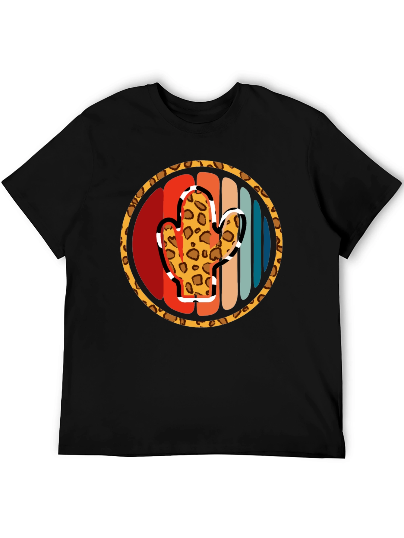 Retro Cactus Leopard Print Mens T-Shirt