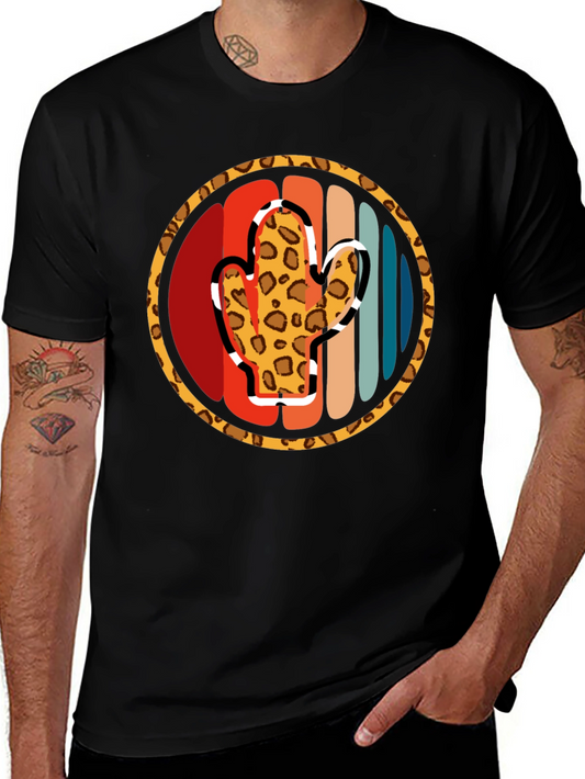 Retro Cactus Leopard Print Mens T-Shirt