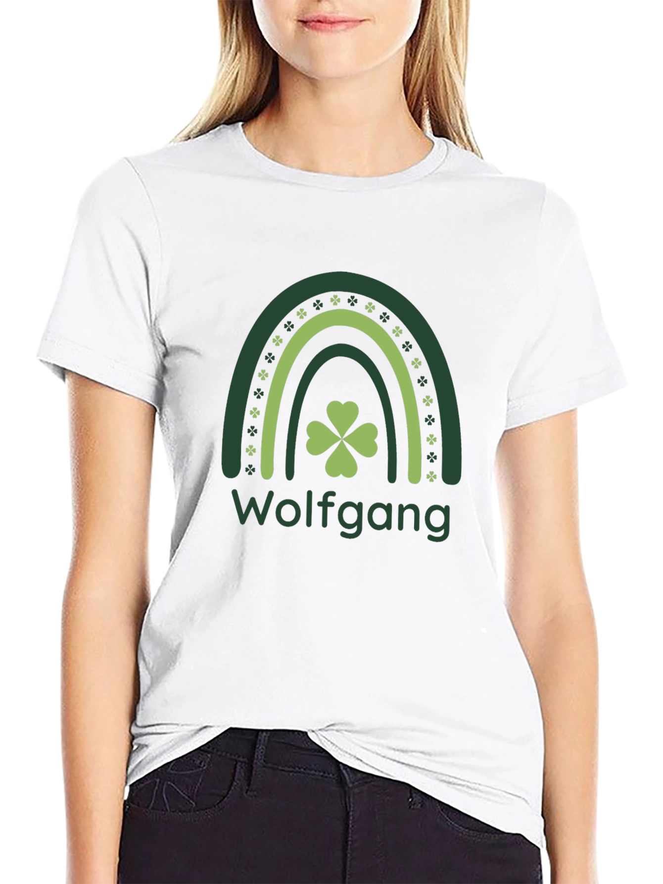 St. Patricks Day Wolfgang Rainbow Clover T-Shirt