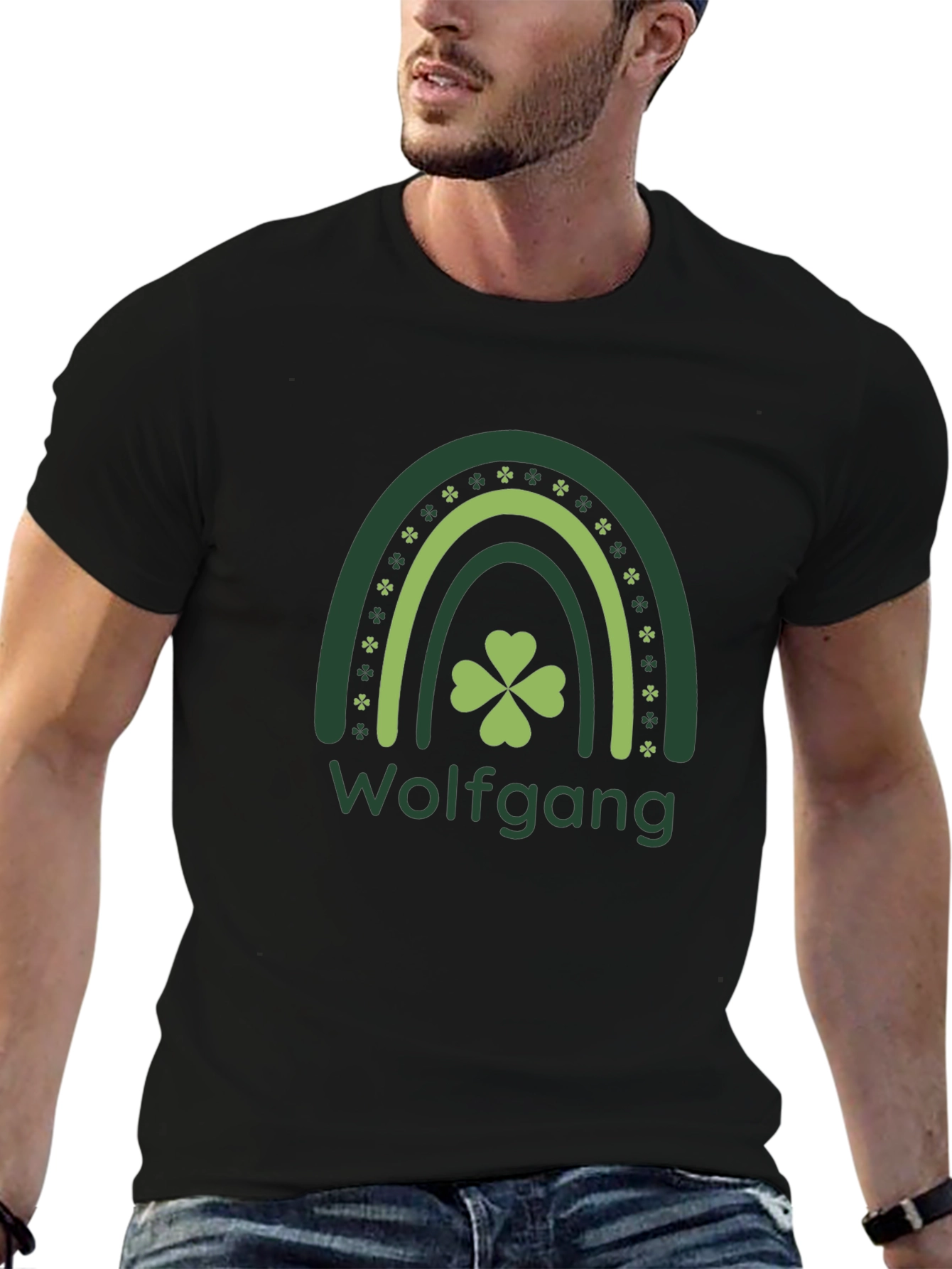 St. Patricks Day Wolfgang Rainbow Clover T-Shirt
