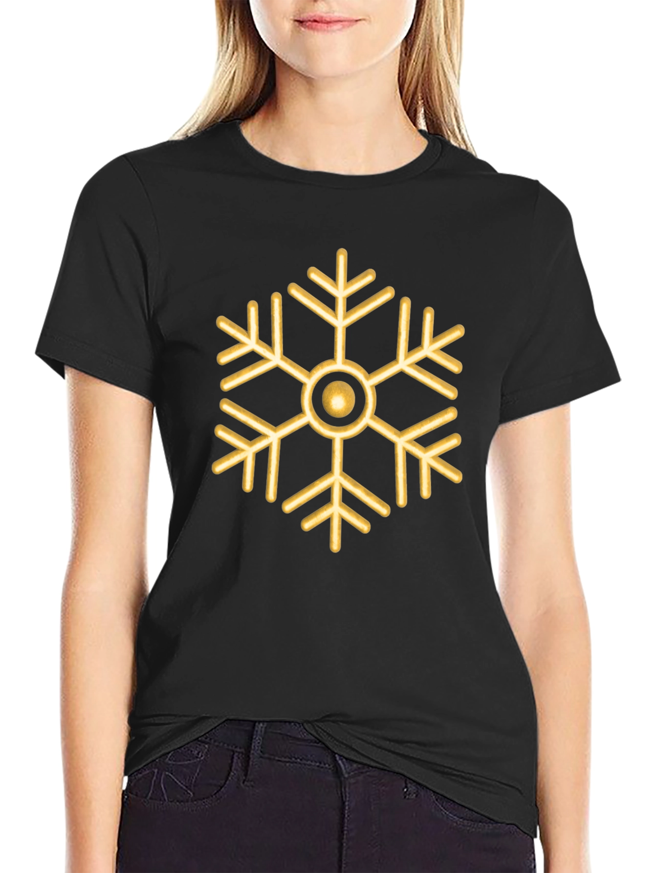 Gold Snowflake Graphic Tee - Stylish Holiday Shirt