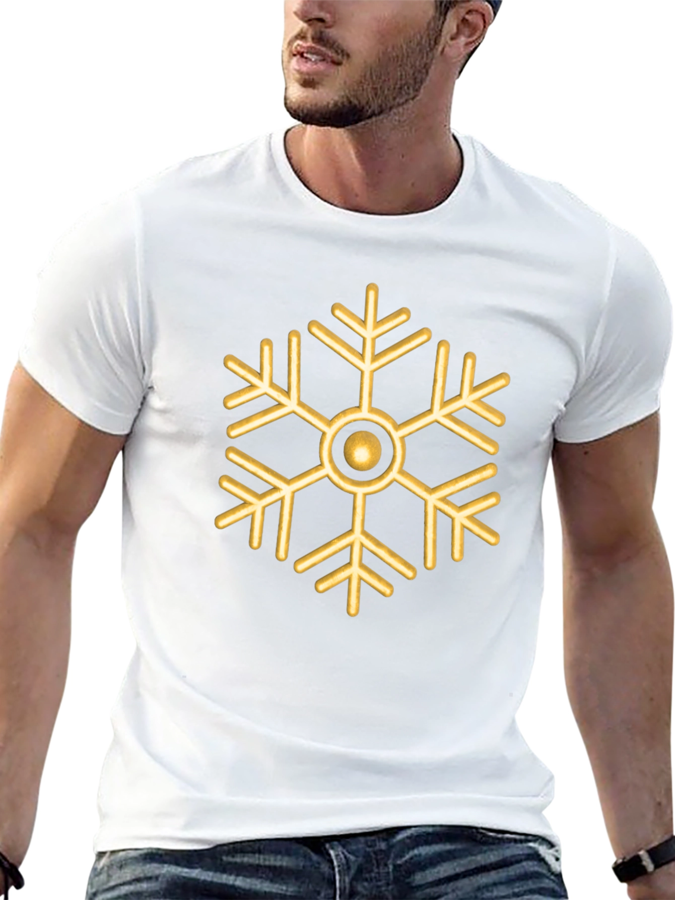 Gold Snowflake Graphic Tee - Stylish Holiday Shirt