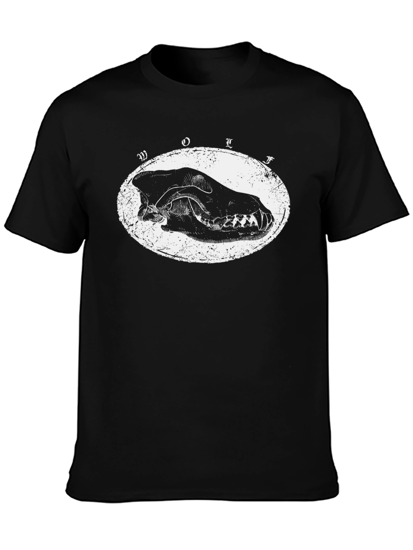 Wolf Skull Graphic Tee - Black Cotton T-Shirt