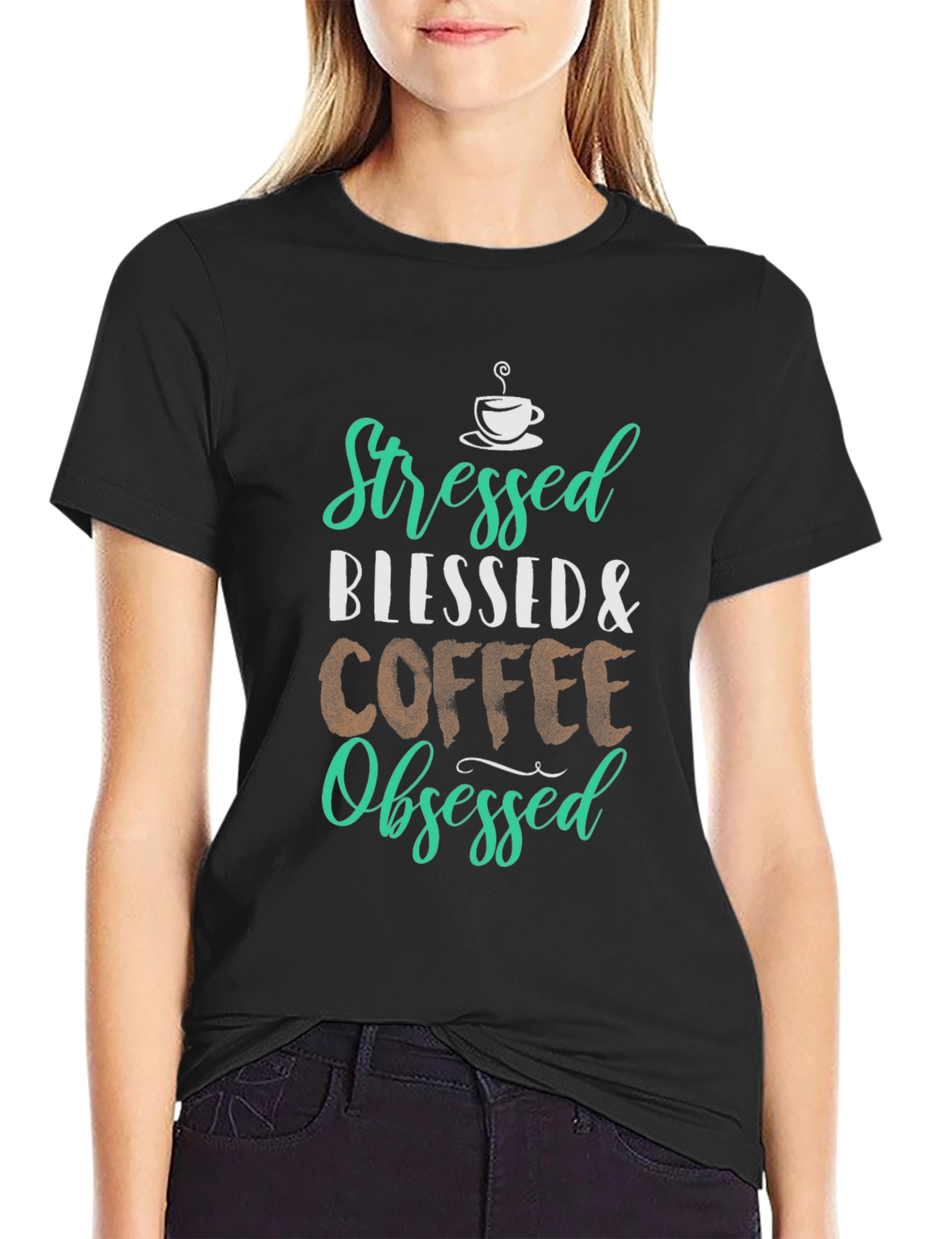 Stressed Blessed Coffee Obsessed Graphic T-Shirt