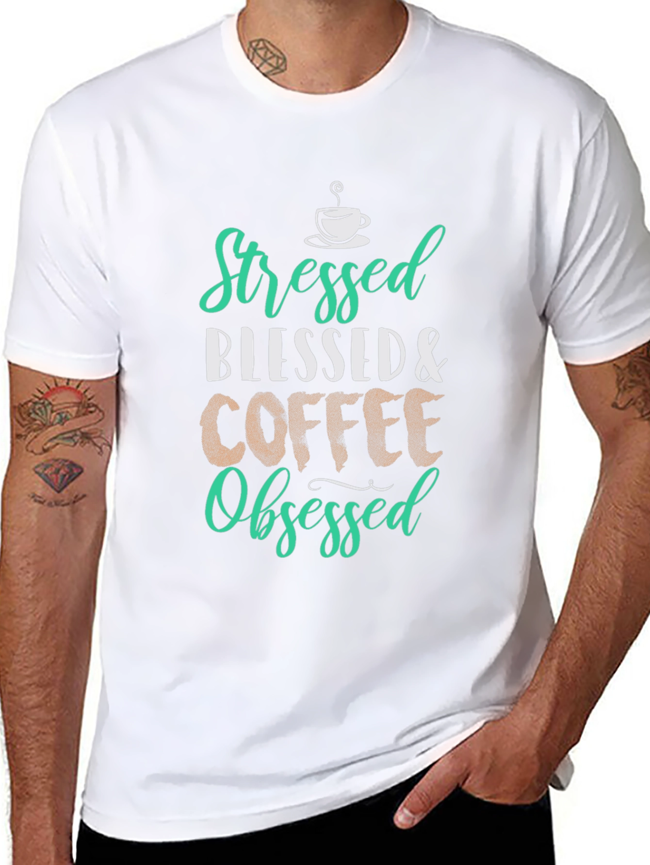 Stressed Blessed Coffee Obsessed Graphic T-Shirt