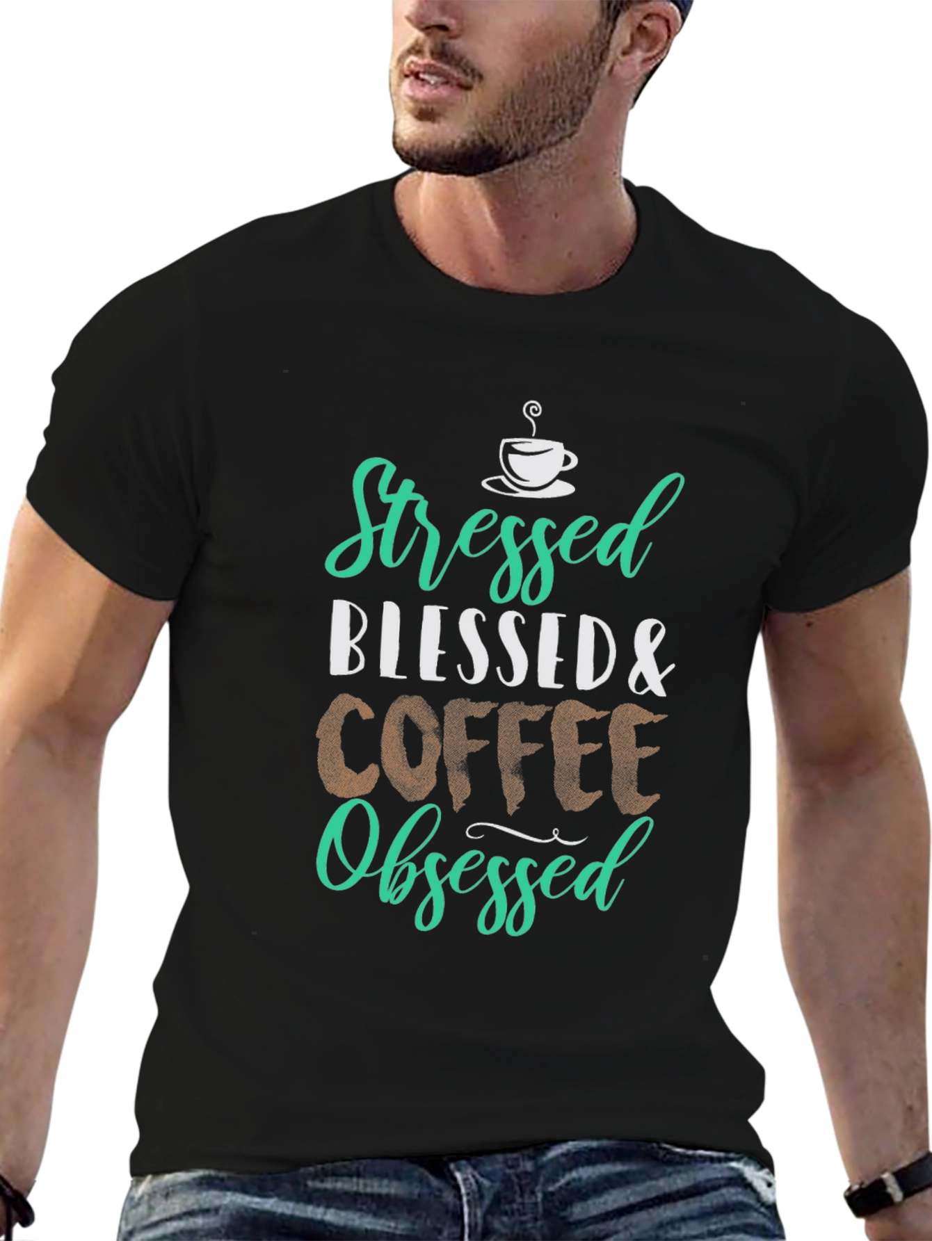 Stressed Blessed Coffee Obsessed Graphic T-Shirt