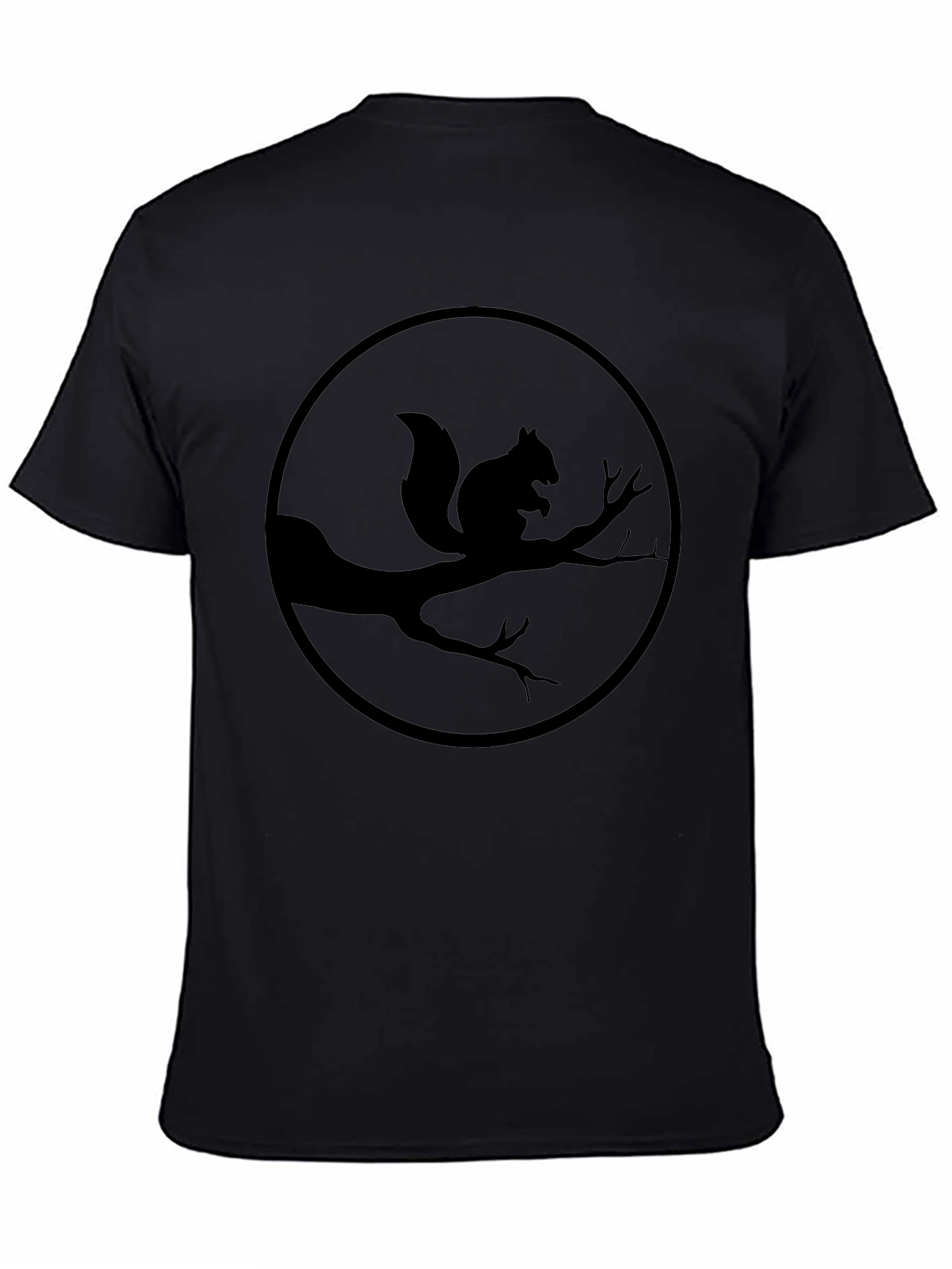 Squirrel Silhouette Graphic Tee - Black Crew Neck Shirt