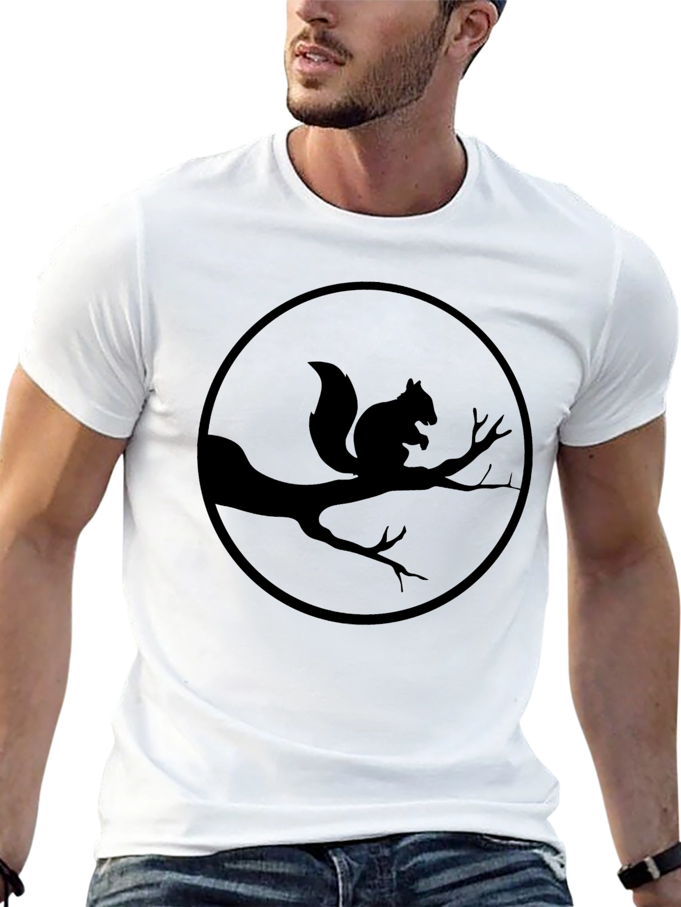 Squirrel Silhouette Graphic Tee - Black Crew Neck Shirt
