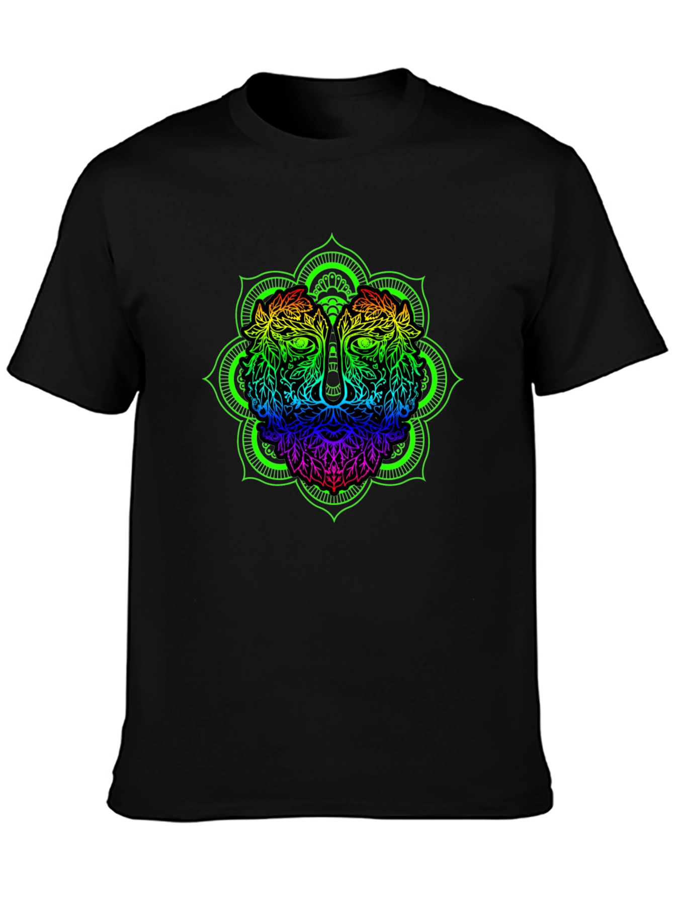 Rainbow Lion Mandala Graphic Black T-Shirt