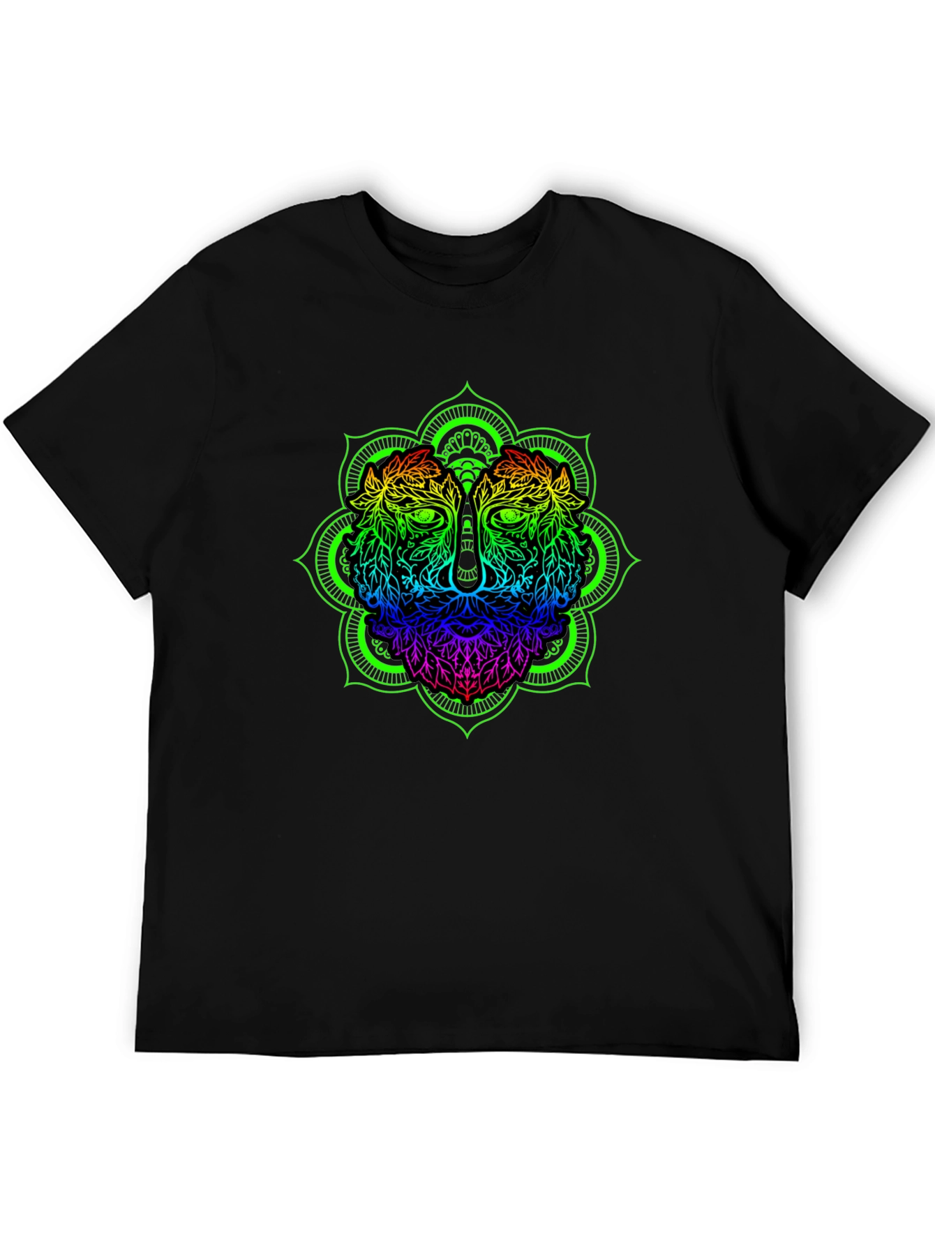 Rainbow Lion Mandala Graphic Black T-Shirt