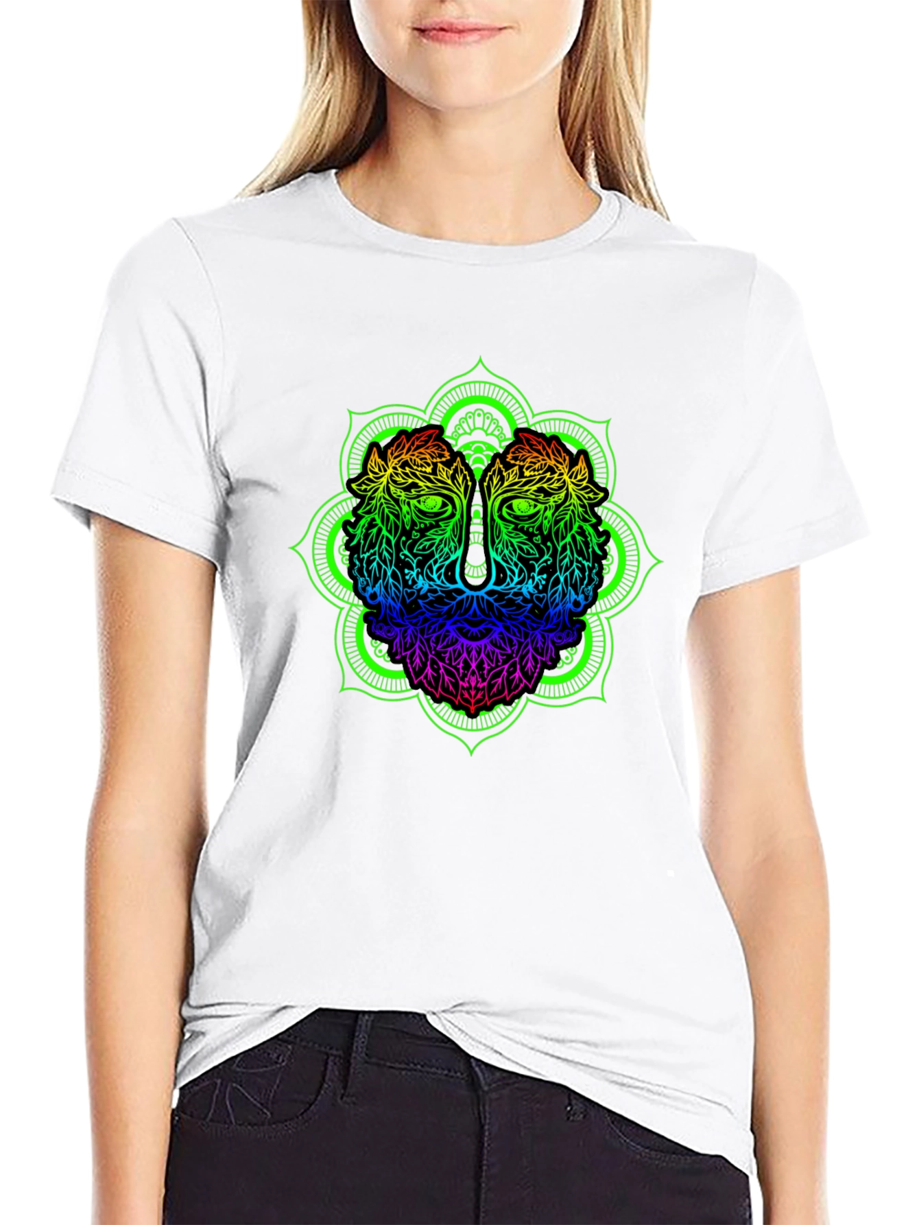 Rainbow Lion Mandala Graphic Black T-Shirt