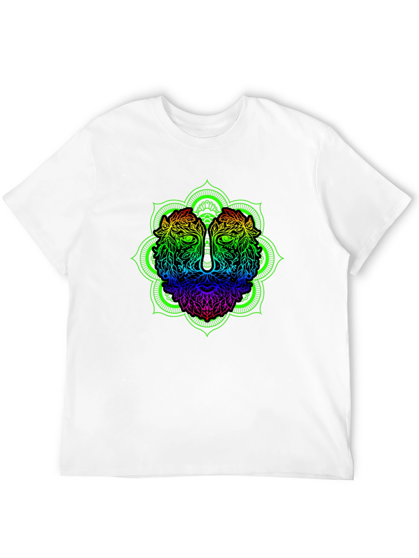 Rainbow Lion Mandala Graphic Black T-Shirt