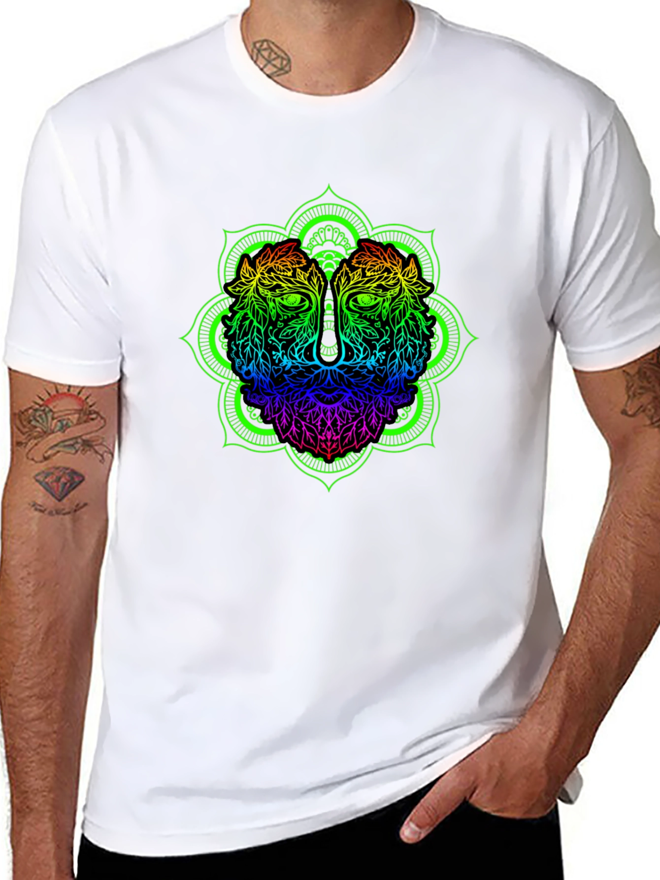 Rainbow Lion Mandala Graphic Black T-Shirt