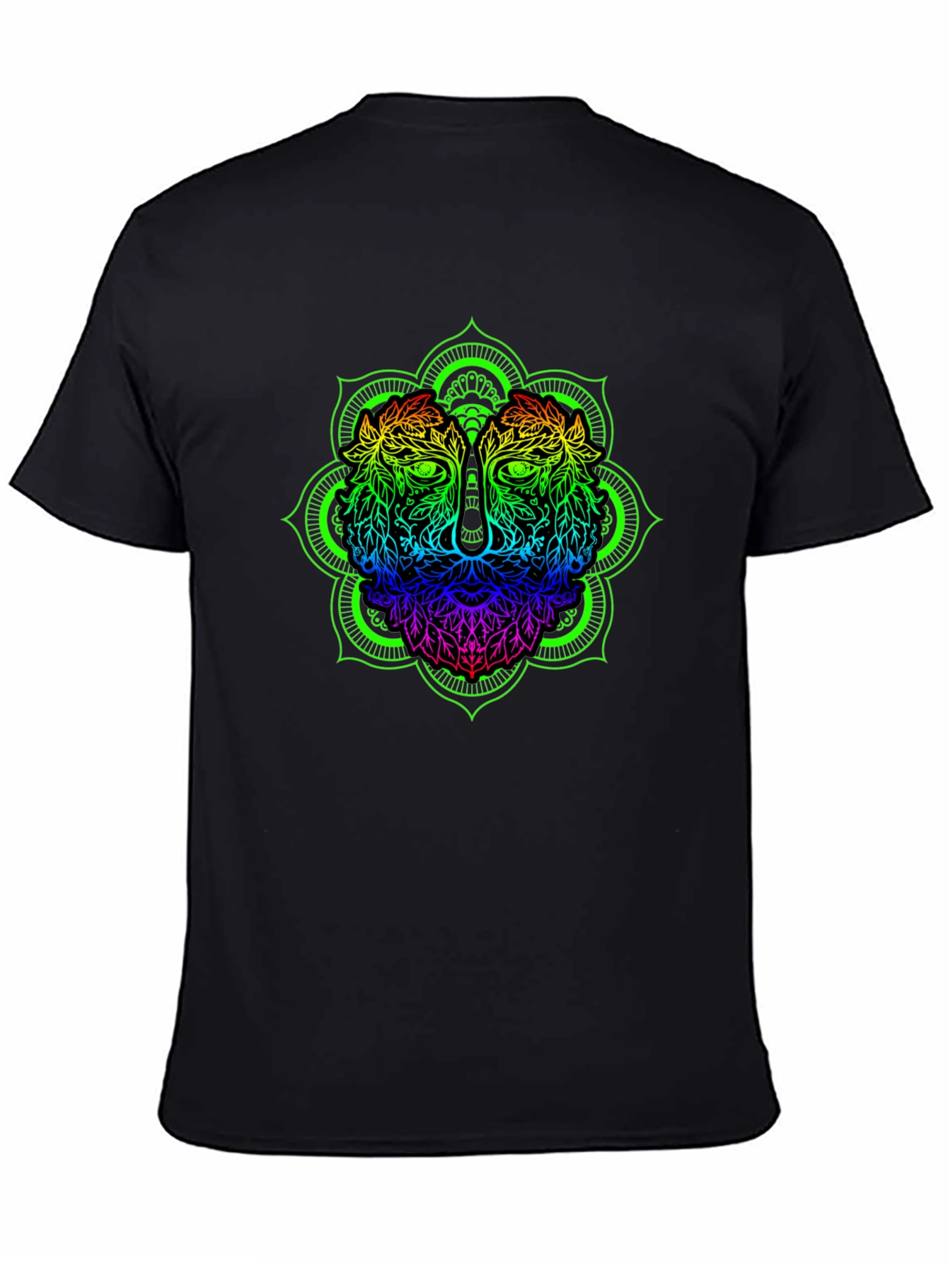 Rainbow Lion Mandala Graphic Black T-Shirt