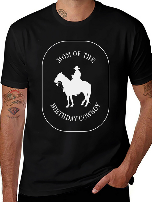 Mom of the Birthday Cowboy Black Graphic T-Shirt