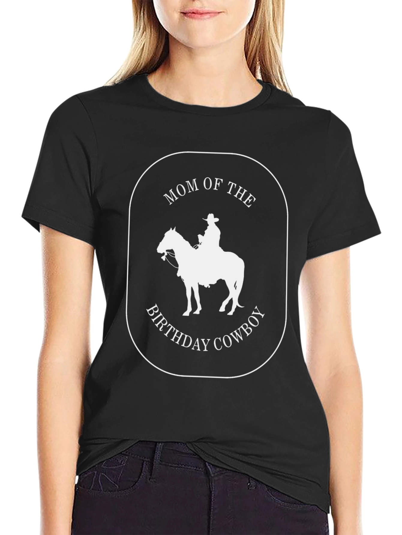 Mom of the Birthday Cowboy Black Graphic T-Shirt