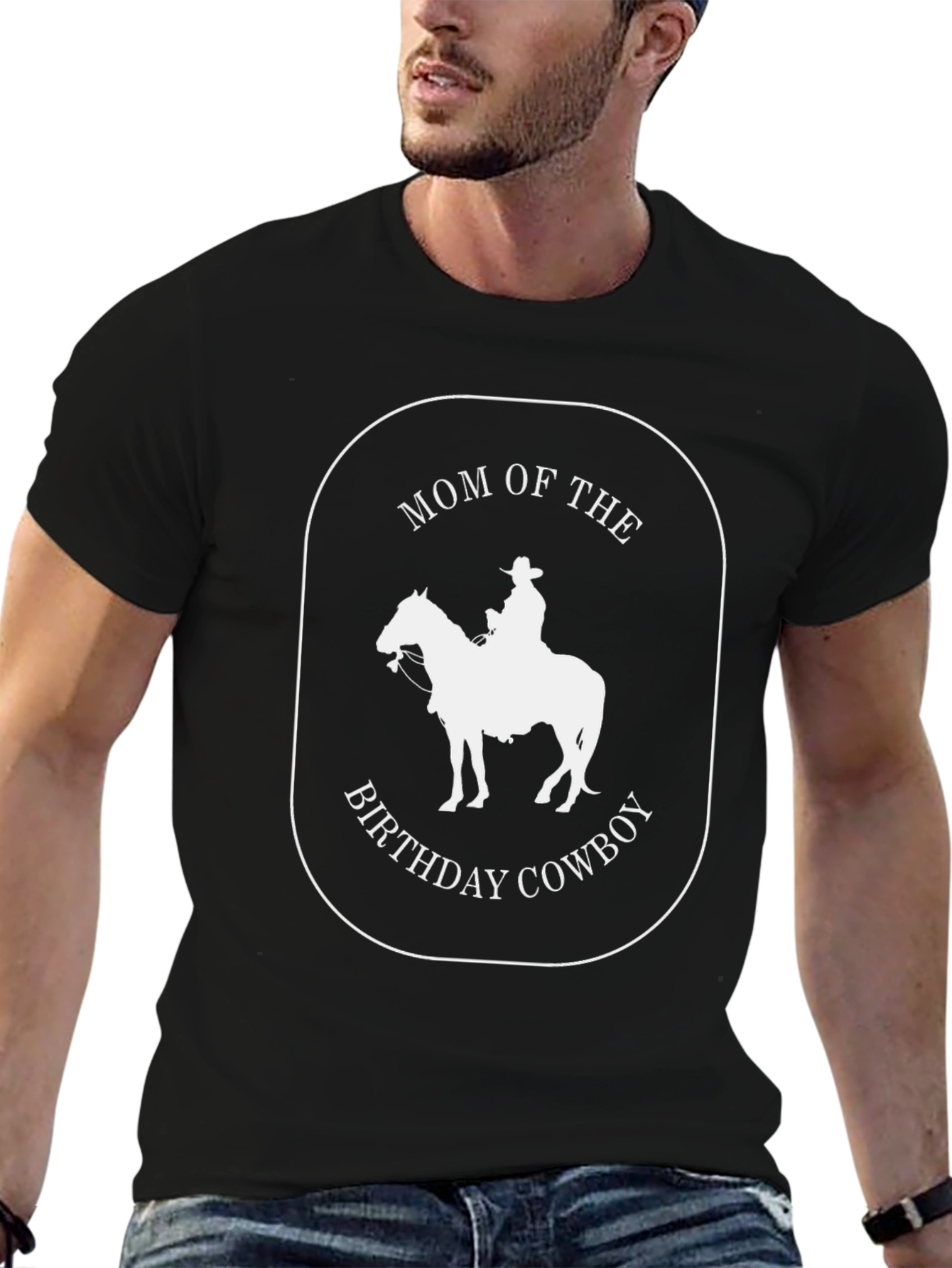 Mom of the Birthday Cowboy Black Graphic T-Shirt
