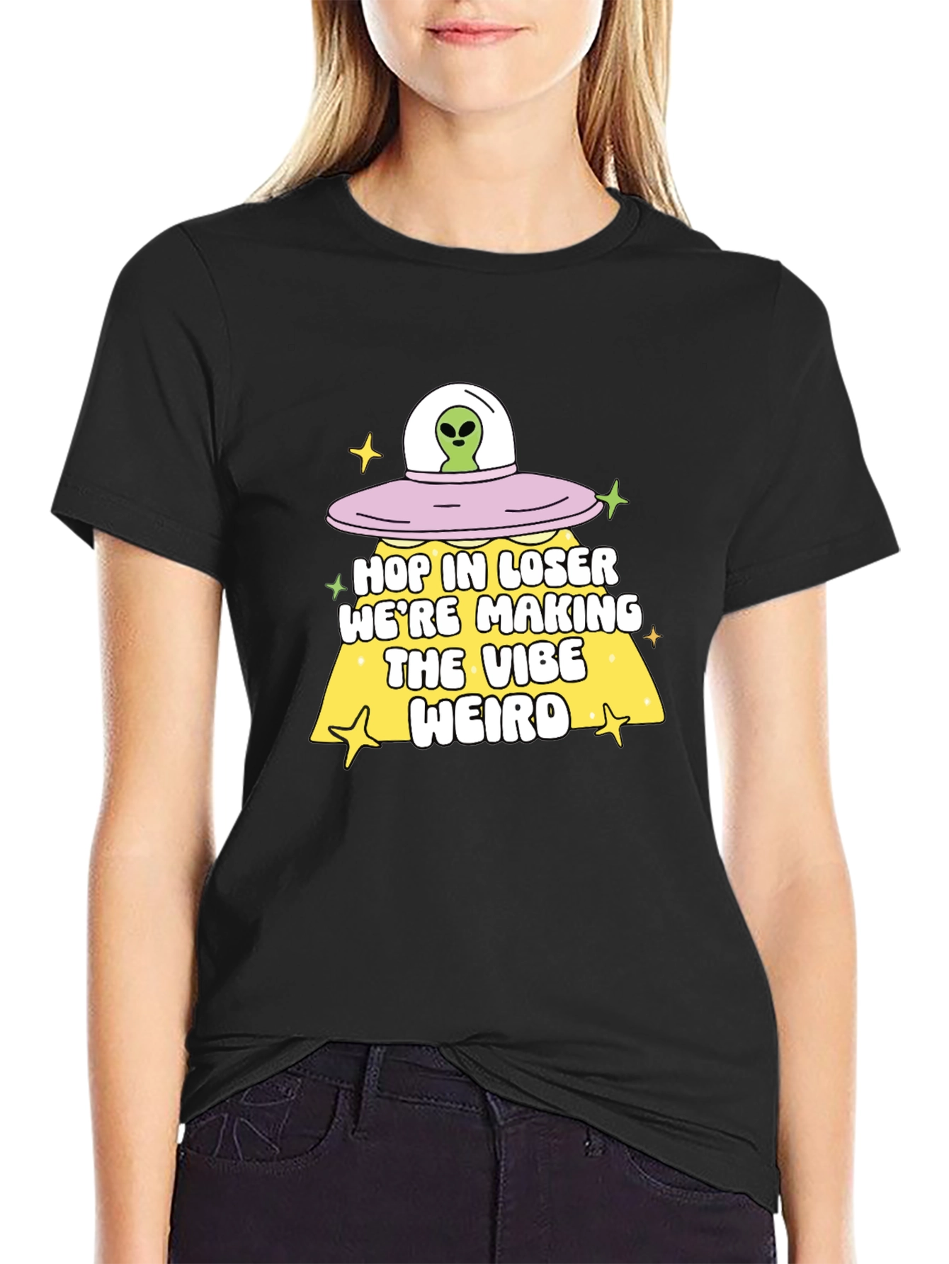 Alien UFO Hop In Loser Graphic T-Shirt