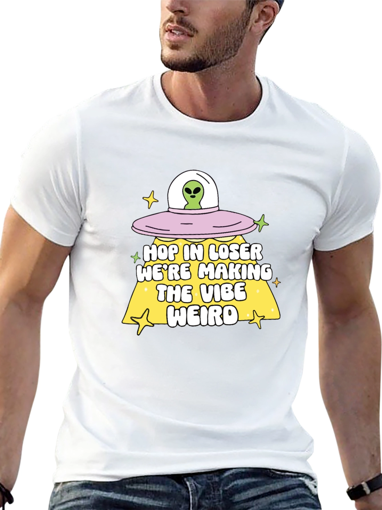 Alien UFO Hop In Loser Graphic T-Shirt