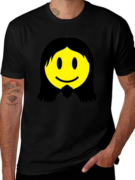 Jesus Smiley Face Graphic T-Shirt - Black