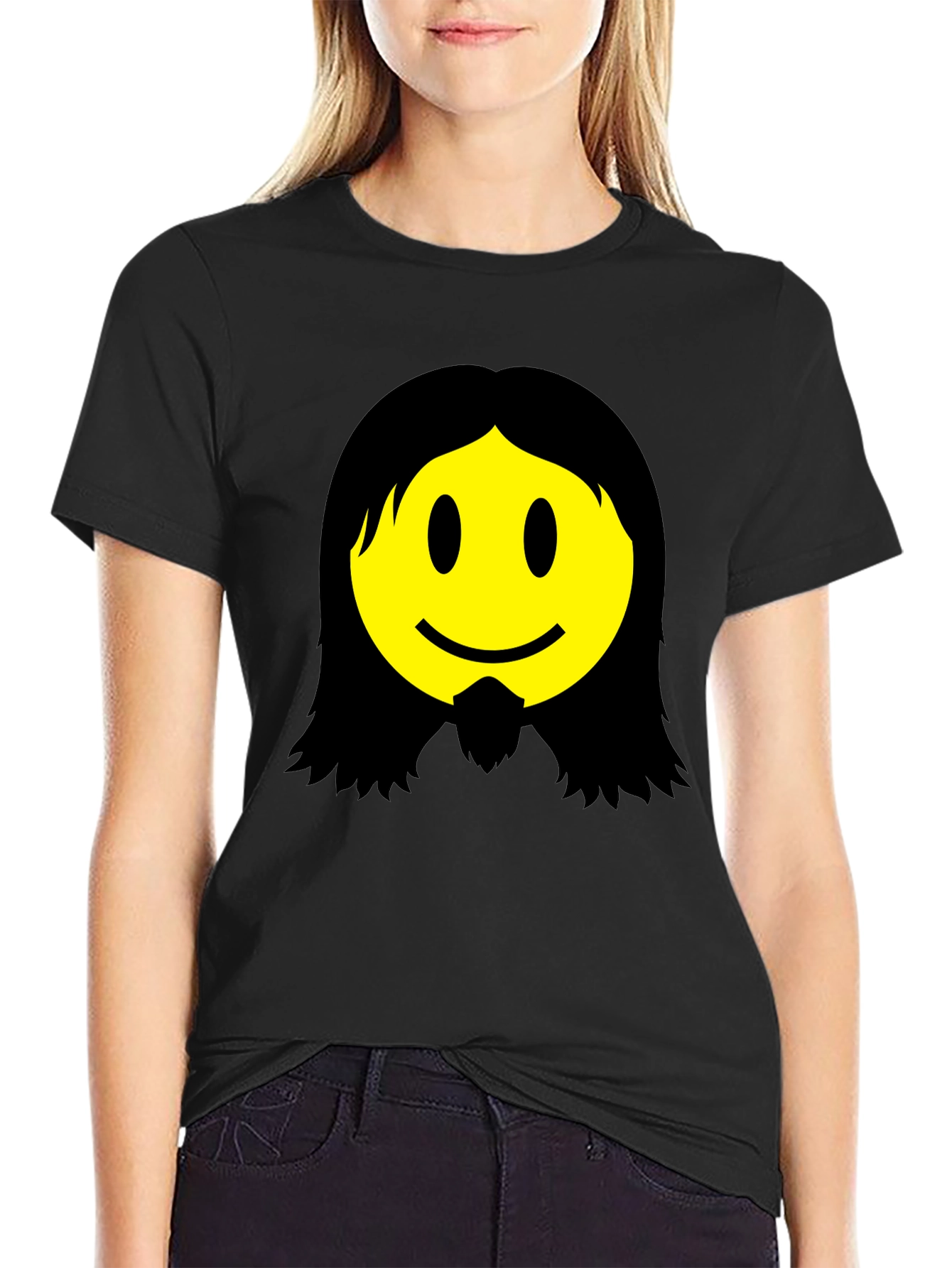 Jesus Smiley Face Graphic T-Shirt - Black