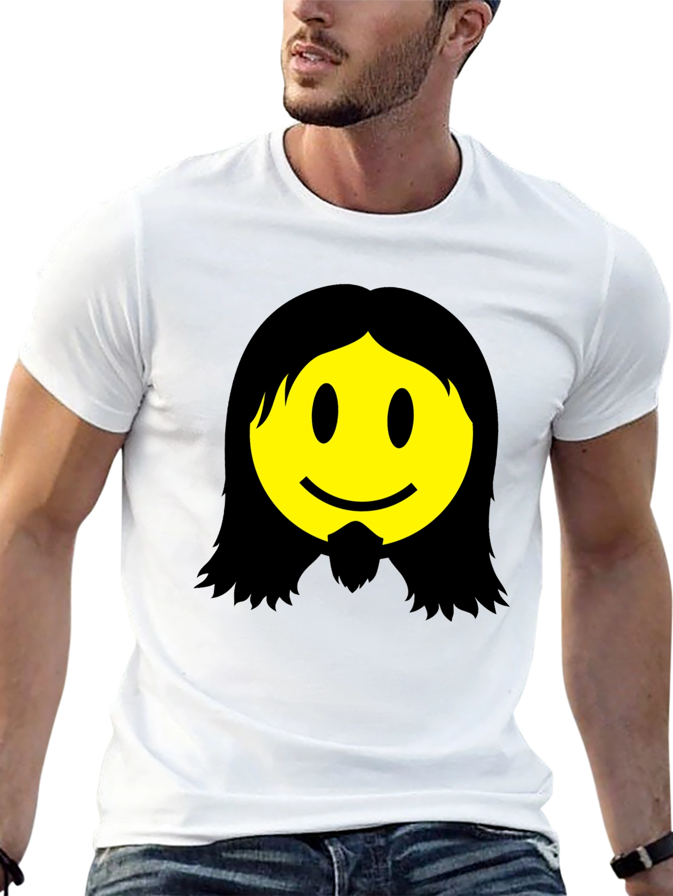 Jesus Smiley Face Graphic T-Shirt - Black