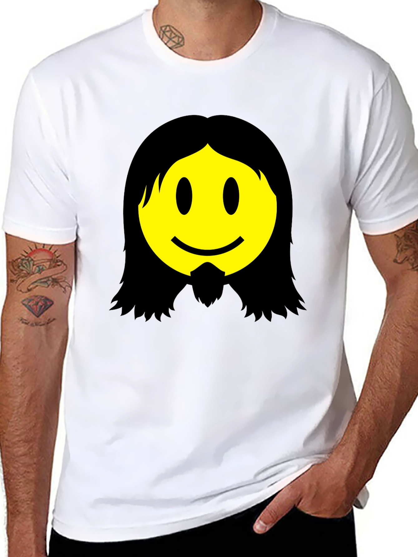 Jesus Smiley Face Graphic T-Shirt - Black