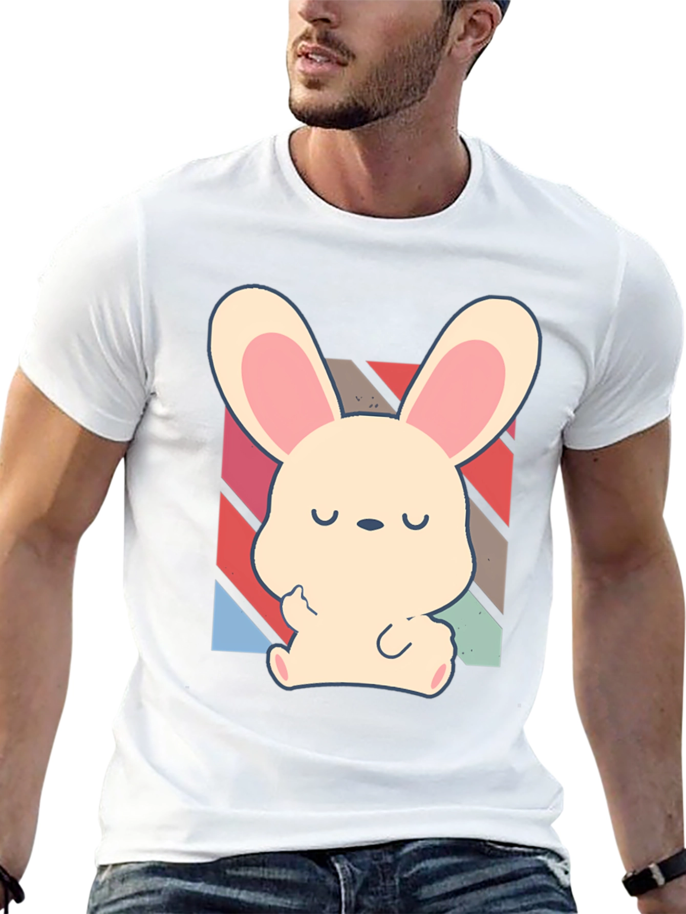 Cute Bunny Graphic Tee - Unisex Black Cotton Shirt