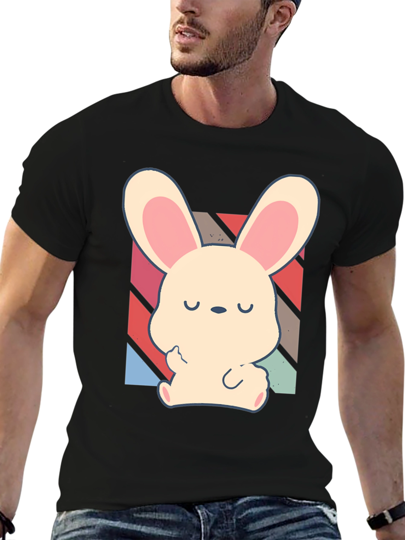 Cute Bunny Graphic Tee - Unisex Black Cotton Shirt