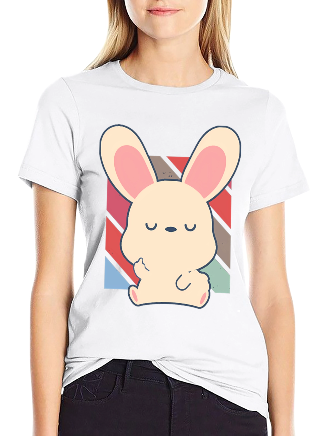 Cute Bunny Graphic Tee - Unisex Black Cotton Shirt