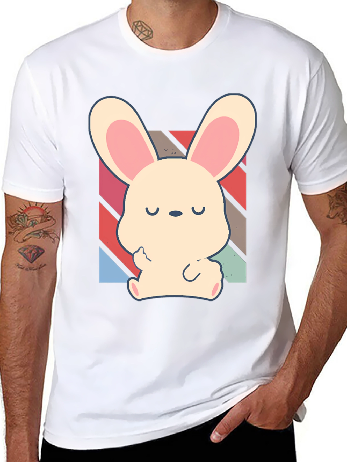 Cute Bunny Graphic Tee - Unisex Black Cotton Shirt