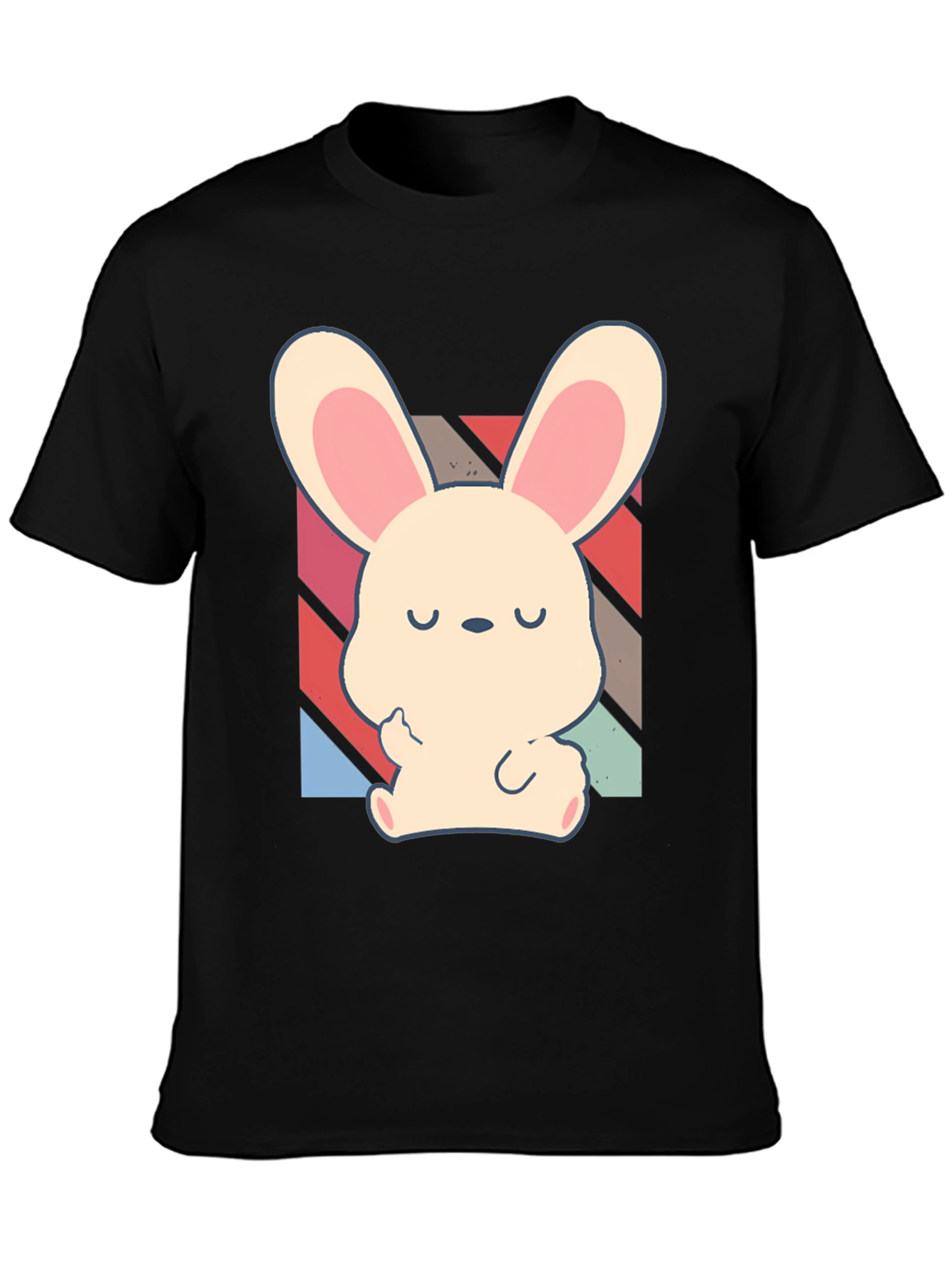Cute Bunny Graphic Tee - Unisex Black Cotton Shirt