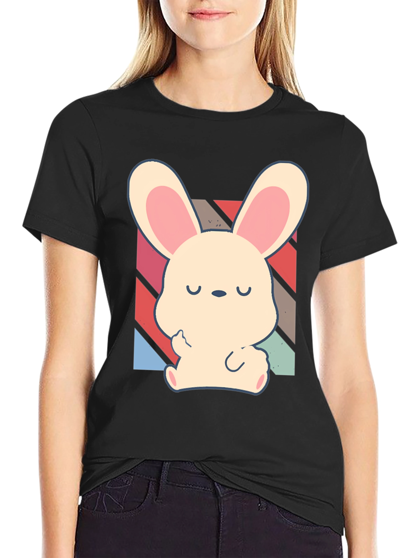Cute Bunny Graphic Tee - Unisex Black Cotton Shirt