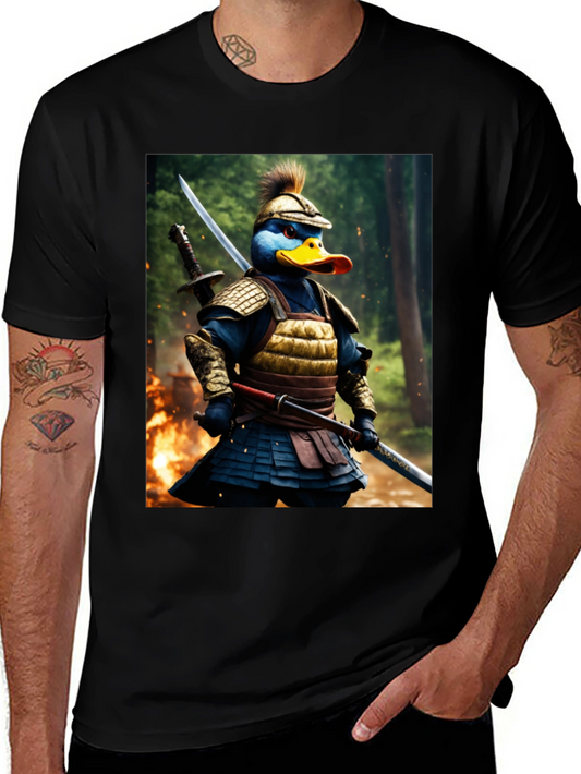 Samurai Duck Graphic Tee - Unique Cartoon Art