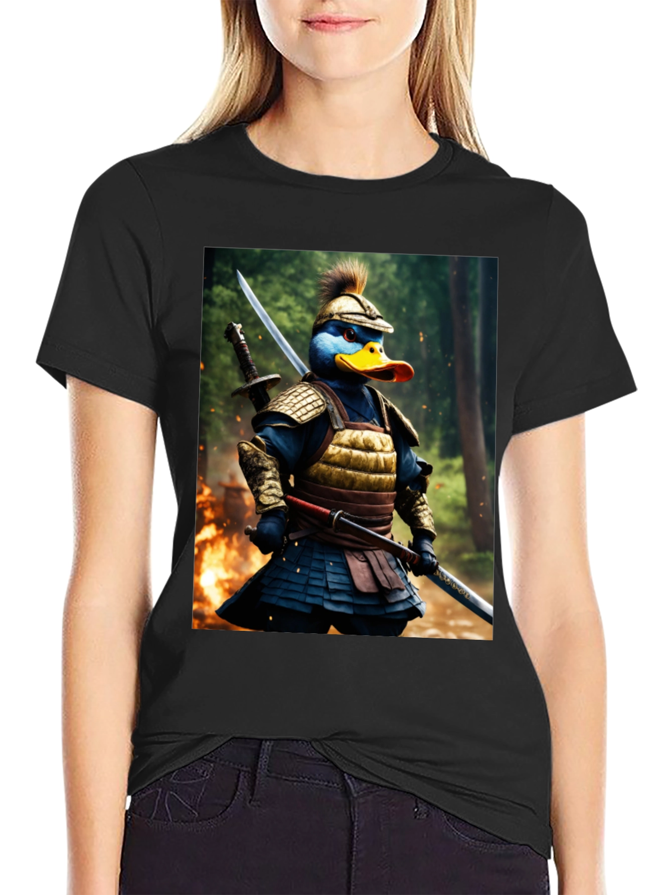 Samurai Duck Graphic Tee - Unique Cartoon Art