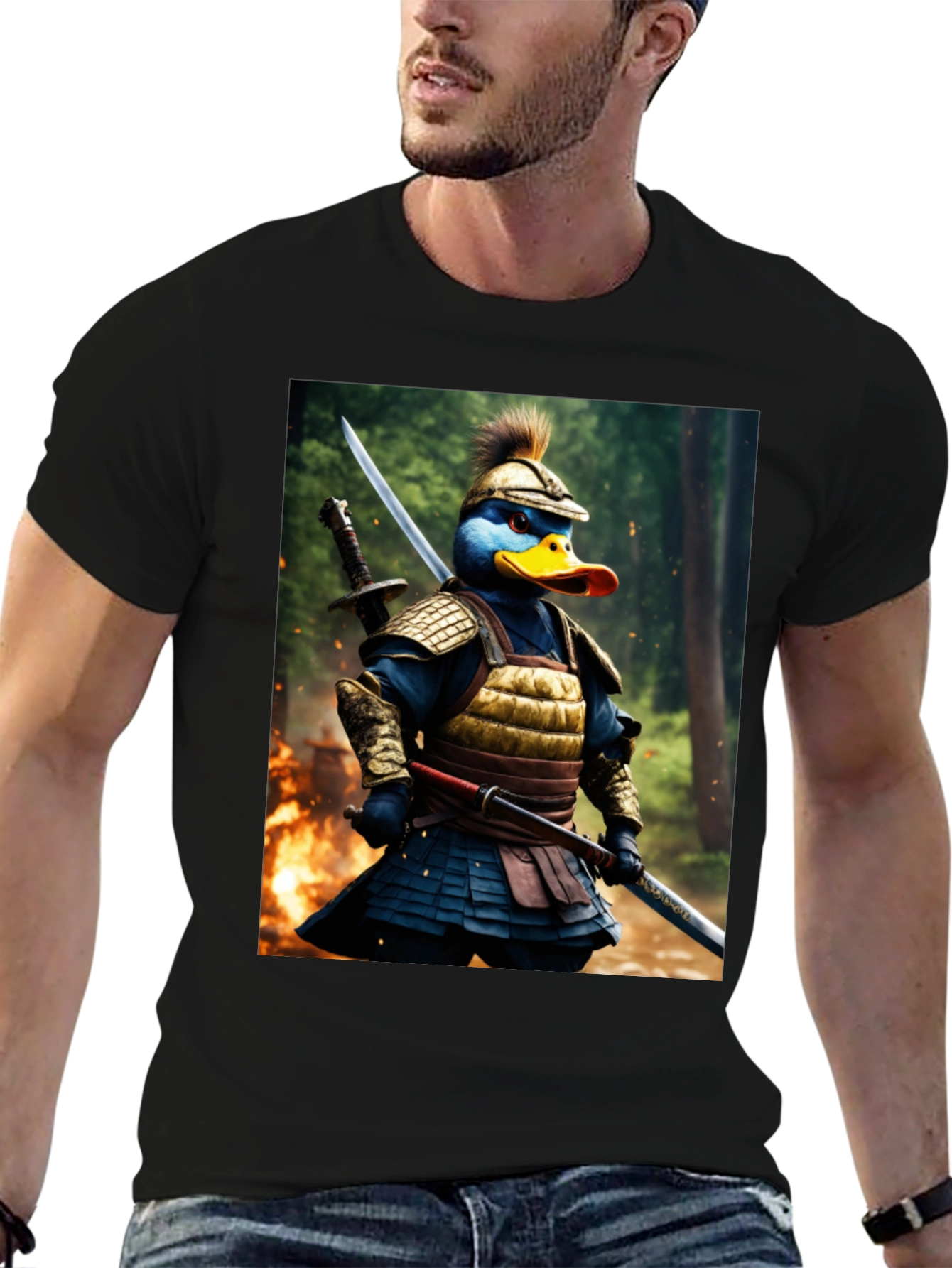 Samurai Duck Graphic Tee - Unique Cartoon Art