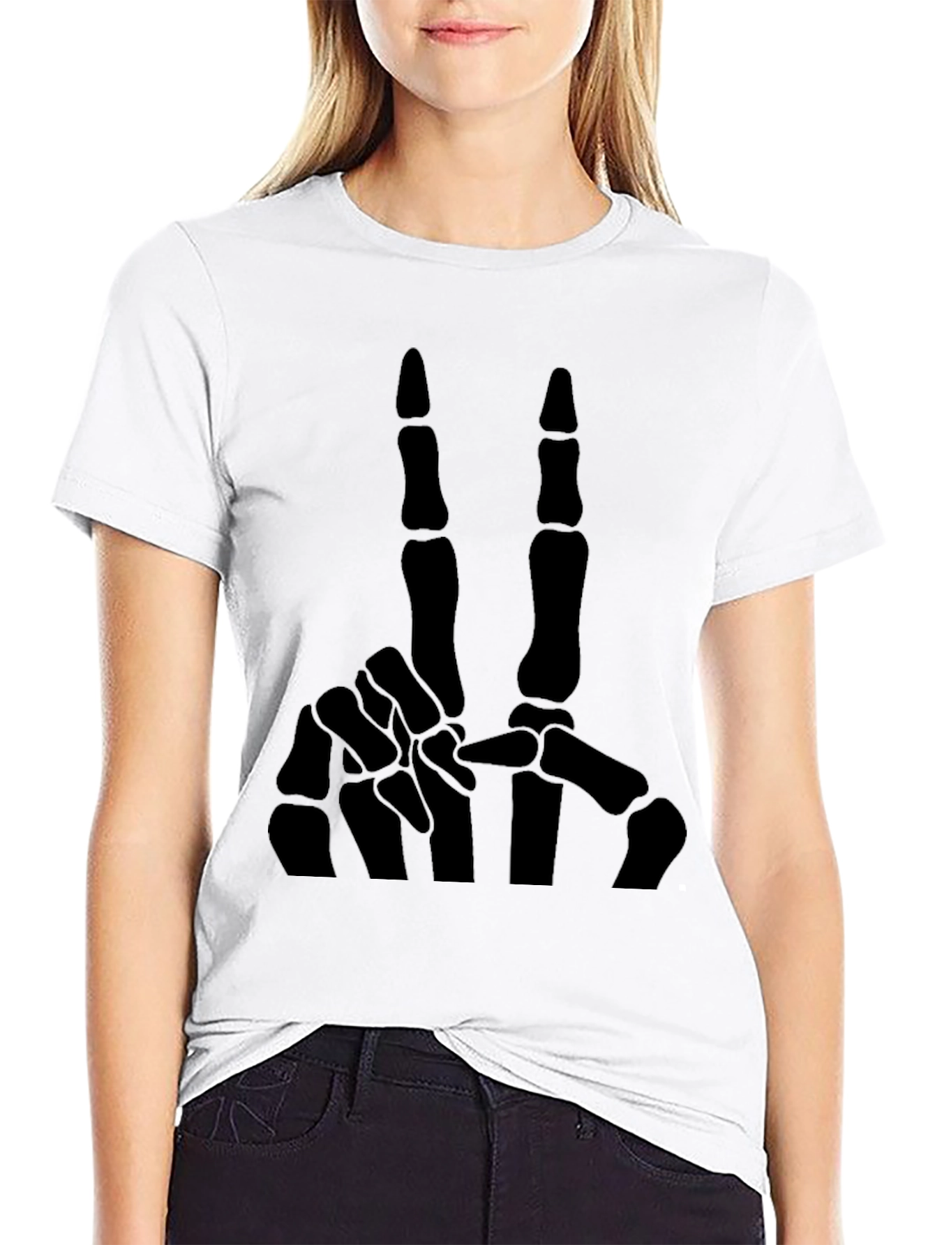 Skeleton Hand Peace Sign T-Shirt - Black