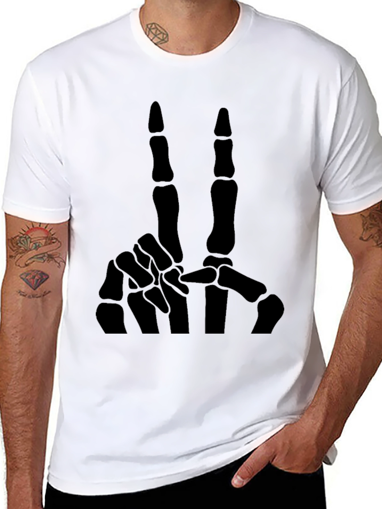 Skeleton Hand Peace Sign T-Shirt - Black