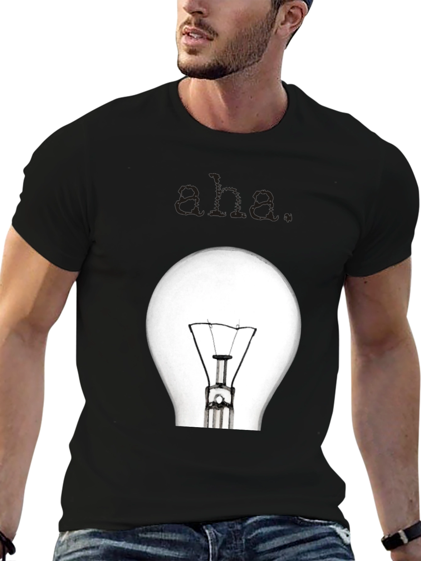 Aha. Lightbulb Graphic Tee - Mens Black T-Shirt